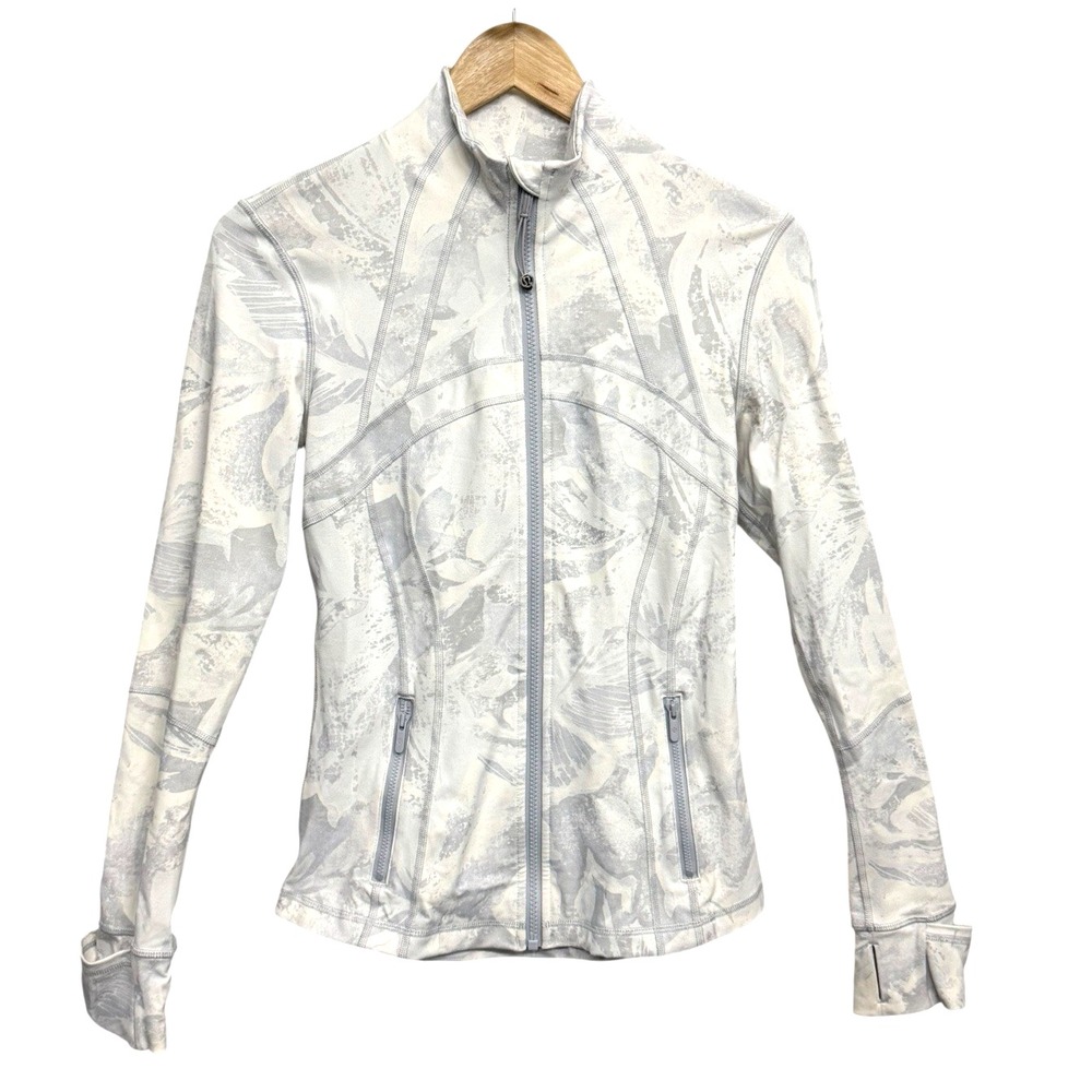 Lululemon Define Jacket Womens Sz 6 Gray White Luon Floral Full Zip Activewear